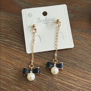 Black/Gold Bow Pearl Drop Earrings All accessories in my closet $8or 3 for $20